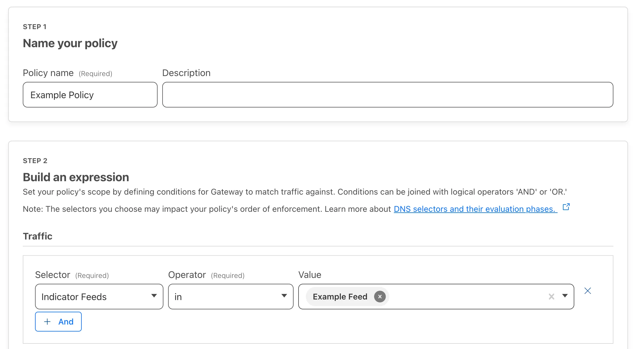 Example of creating a Gateway DNS policy rule with Custom Indicator Feeds