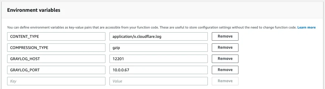 List of required Graylog environment variables