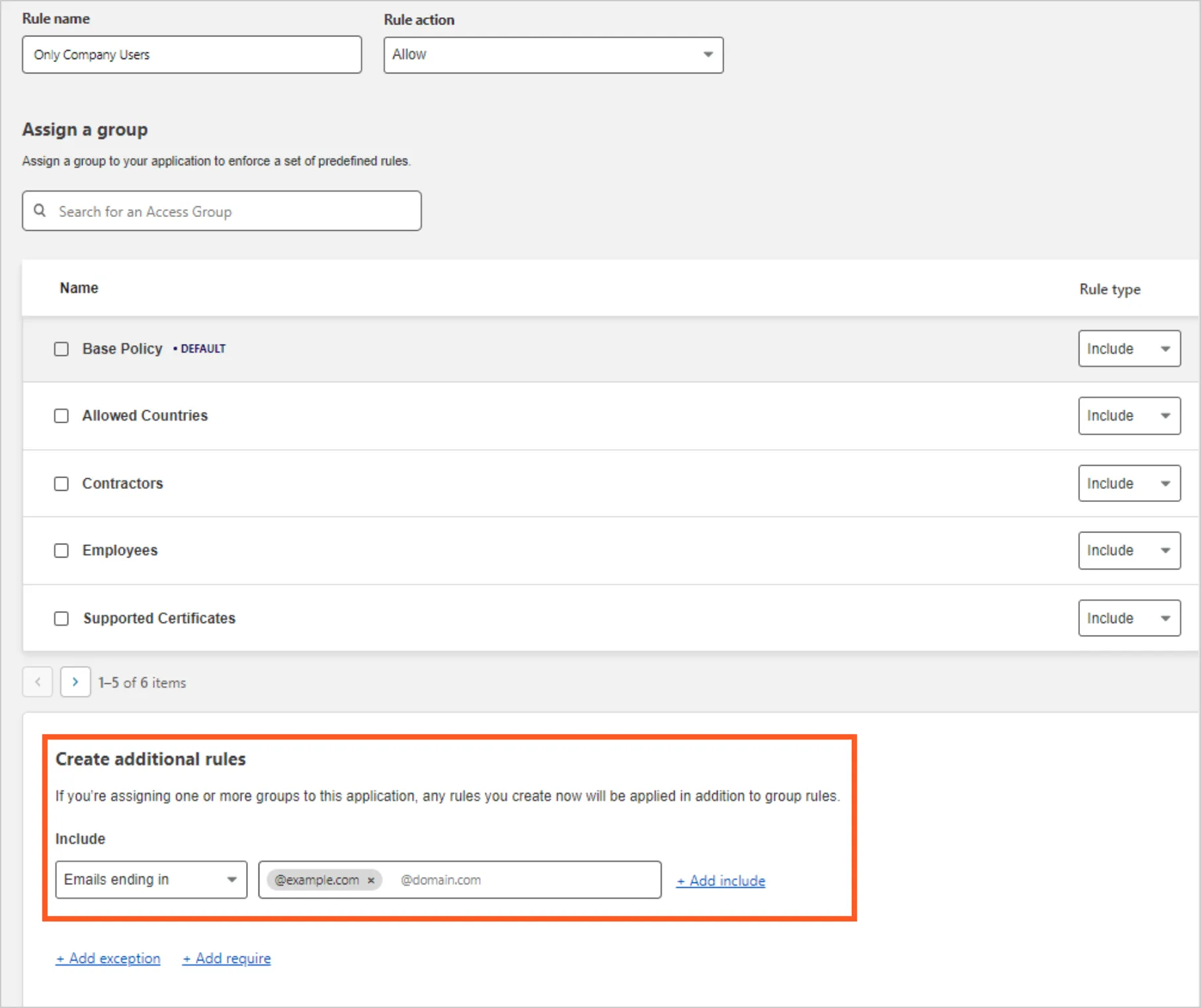 Example Zero Trust policy input for VNC application